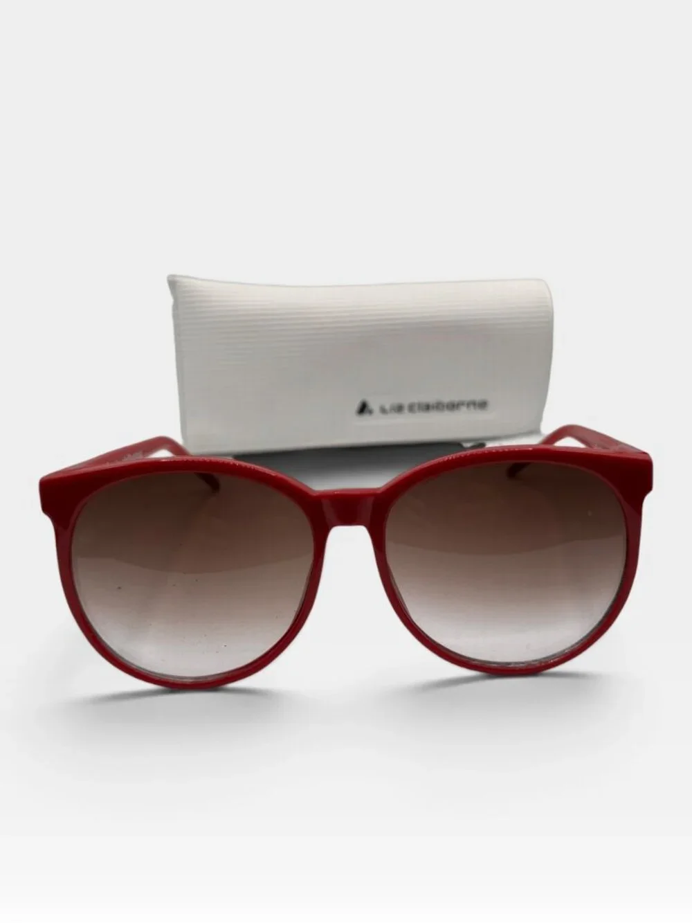 Liz Claiborne Red Round Sunglasses With Case Gradient Lenses Retro Style
